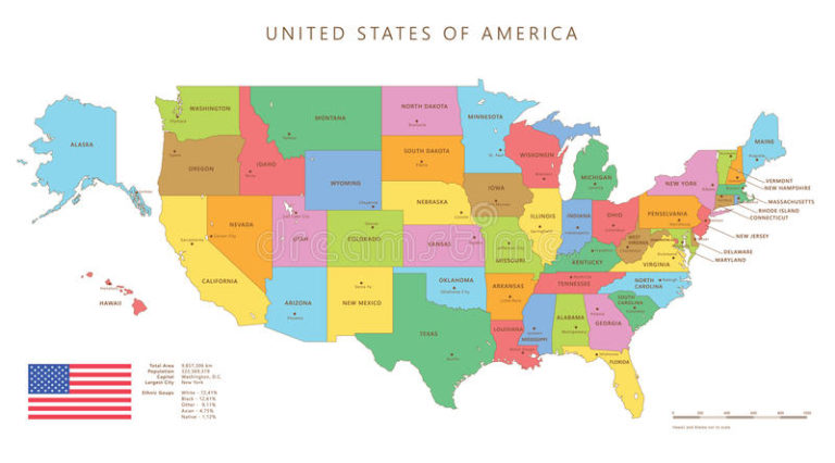 Mapa Con Division Politica De Estados Unidos