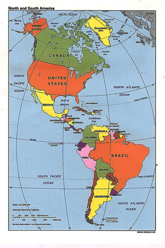 Mapa de América Político Regiones Relieve para Colorear Imágenes