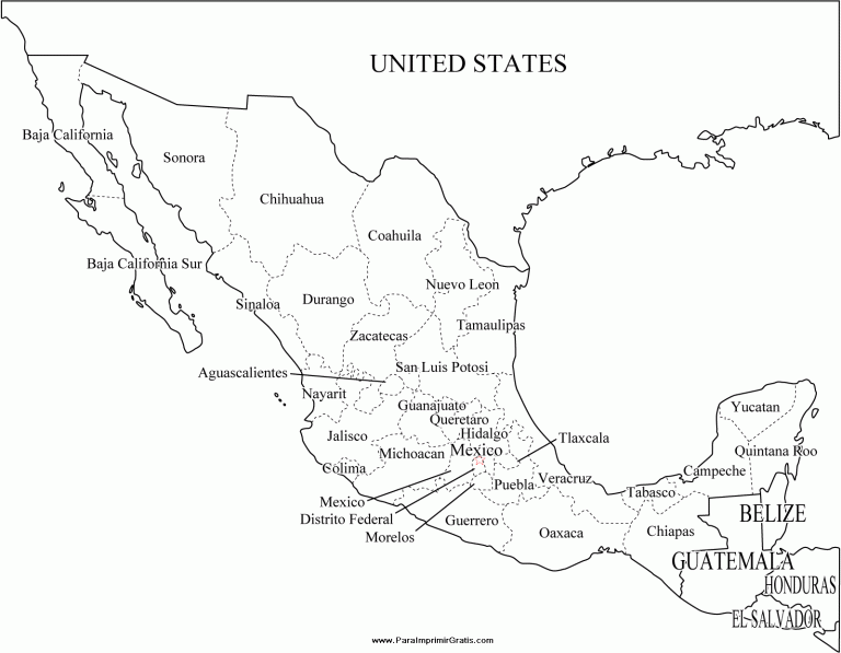 Mapa de México Político Regiones Relieve para Colorear Imágenes