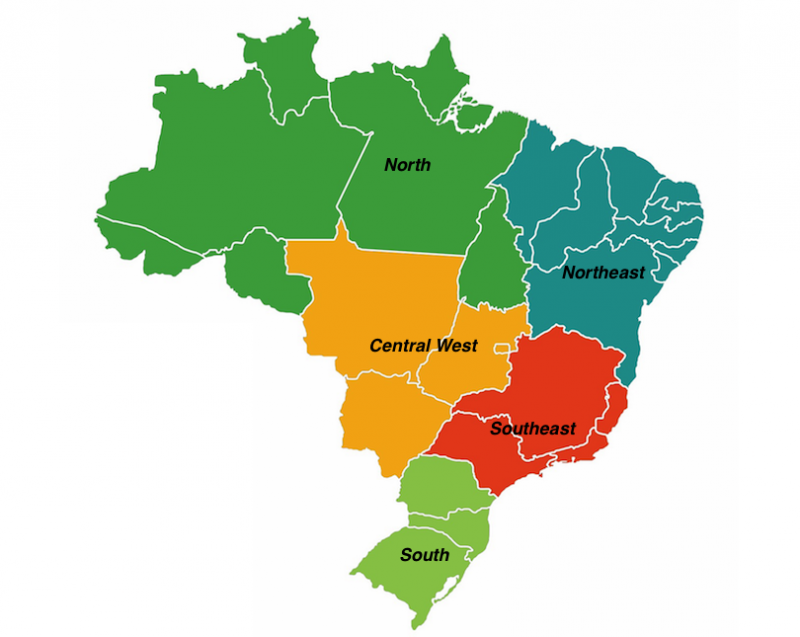 Mapa de Brasil Político Regiones Relieve para Colorear Imágenes