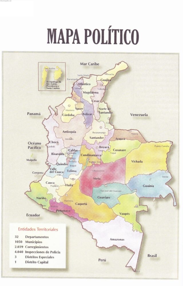 Mapa de Colombia político regiones relieve para colorear Imágenes Totales