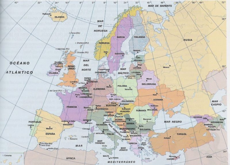 Mapa de EUROPA con Nombres, Capitales, Banderas y Ciudades | Imágenes