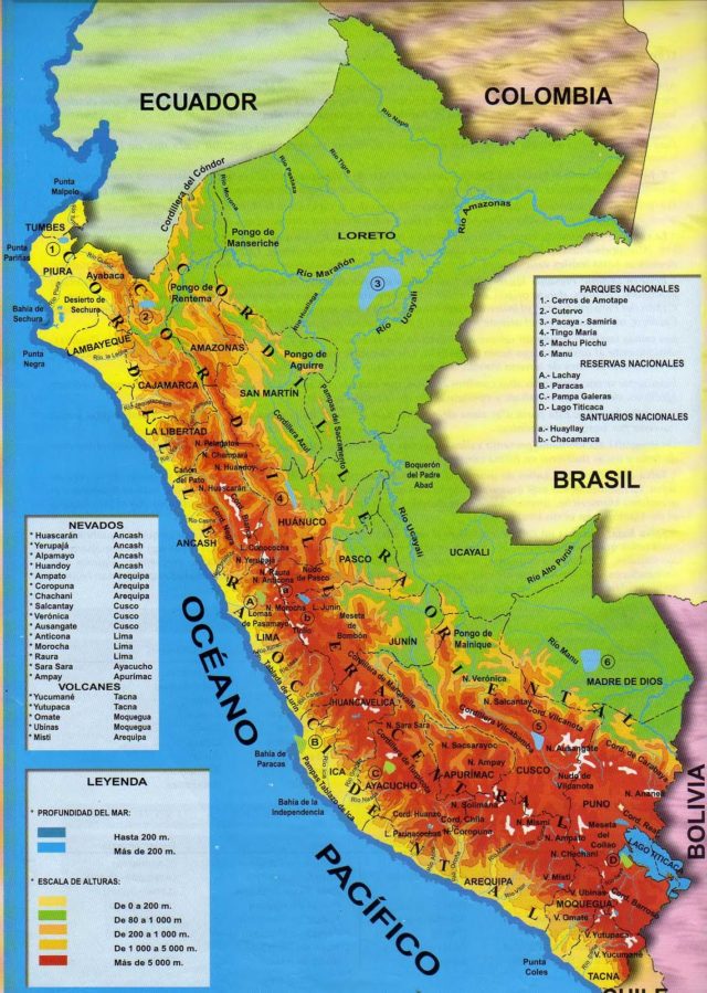 Mapa Del Perú Político Regiones Departamentos Relieve Para 7335