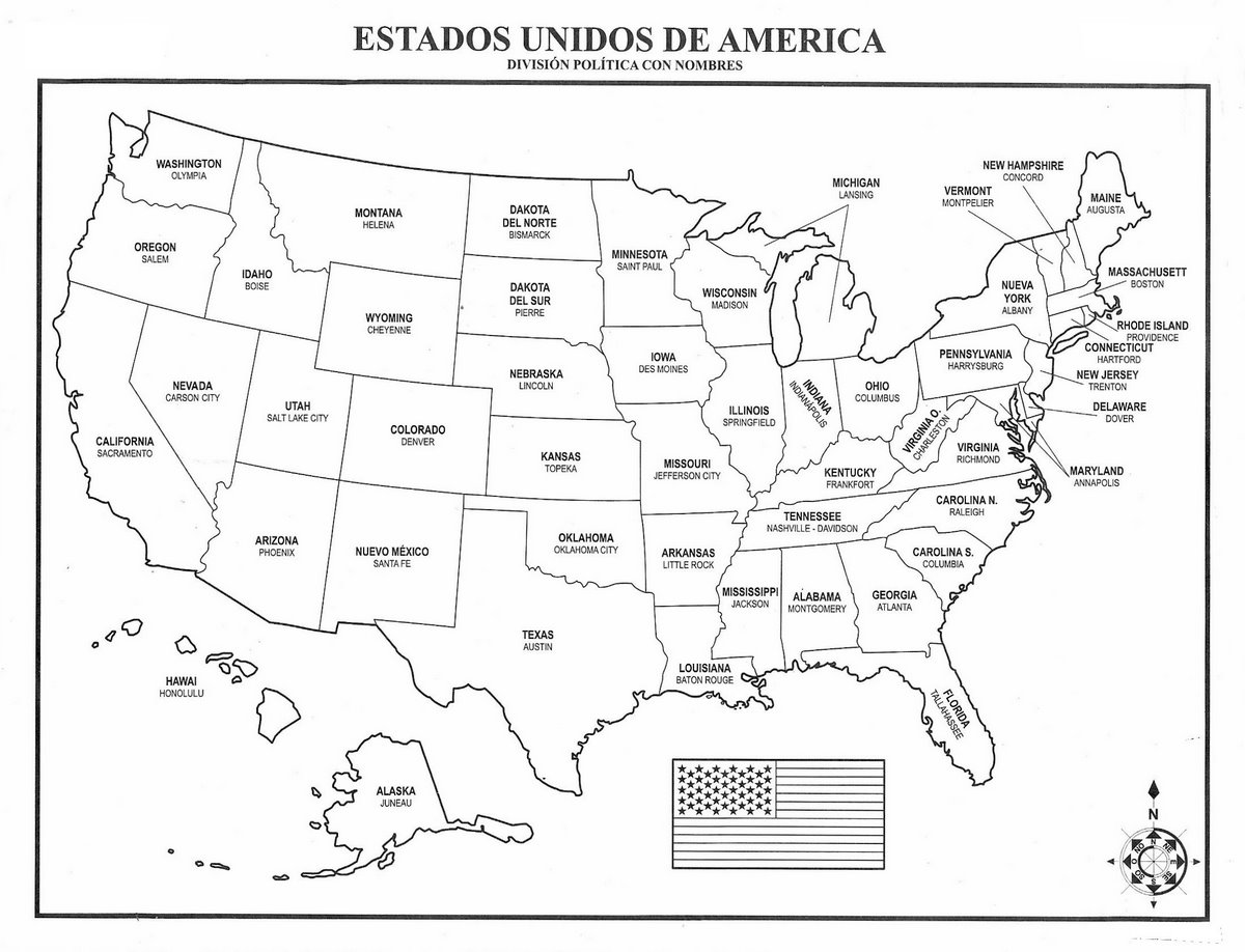 Mapa De Estados Unidos Con Nombres Capitales Estados Para Colorear Imágenes Totales