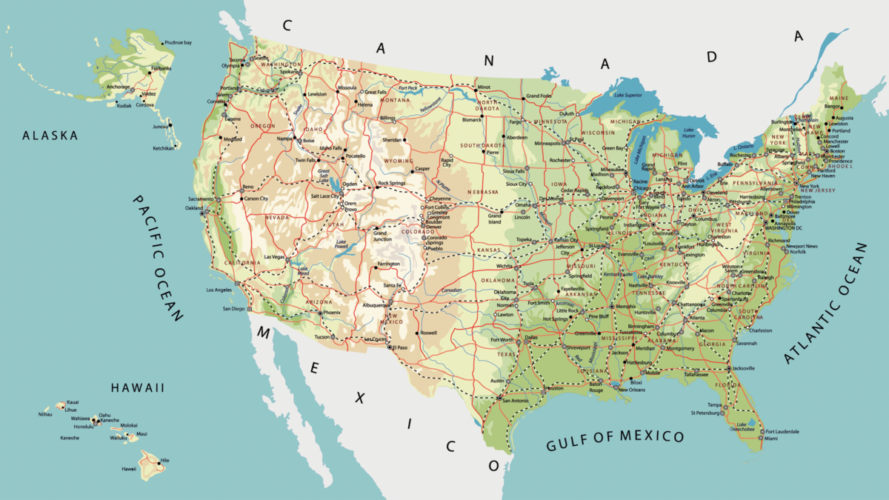 Mapa de Estados Unidos con Nombres, Capitales, Estados, para Colorear