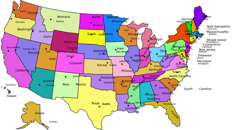 Mapa De Estados Unidos Con Nombres Capitales Estados Para Colorear Imágenes Totales 2285