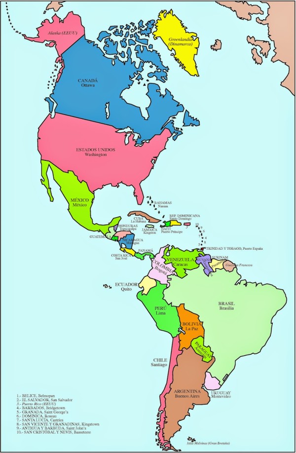 Mapa De América Político Regiones Relieve Para Colorear Imágenes Totales 6050