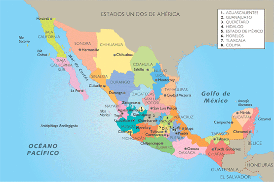Mapas de MÉXICO con nombres, ciudades, estados, capitales, carreteras,  satelital, turístico | Imágenes Totales