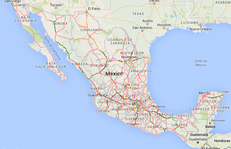 Mapa de México con carreteras.