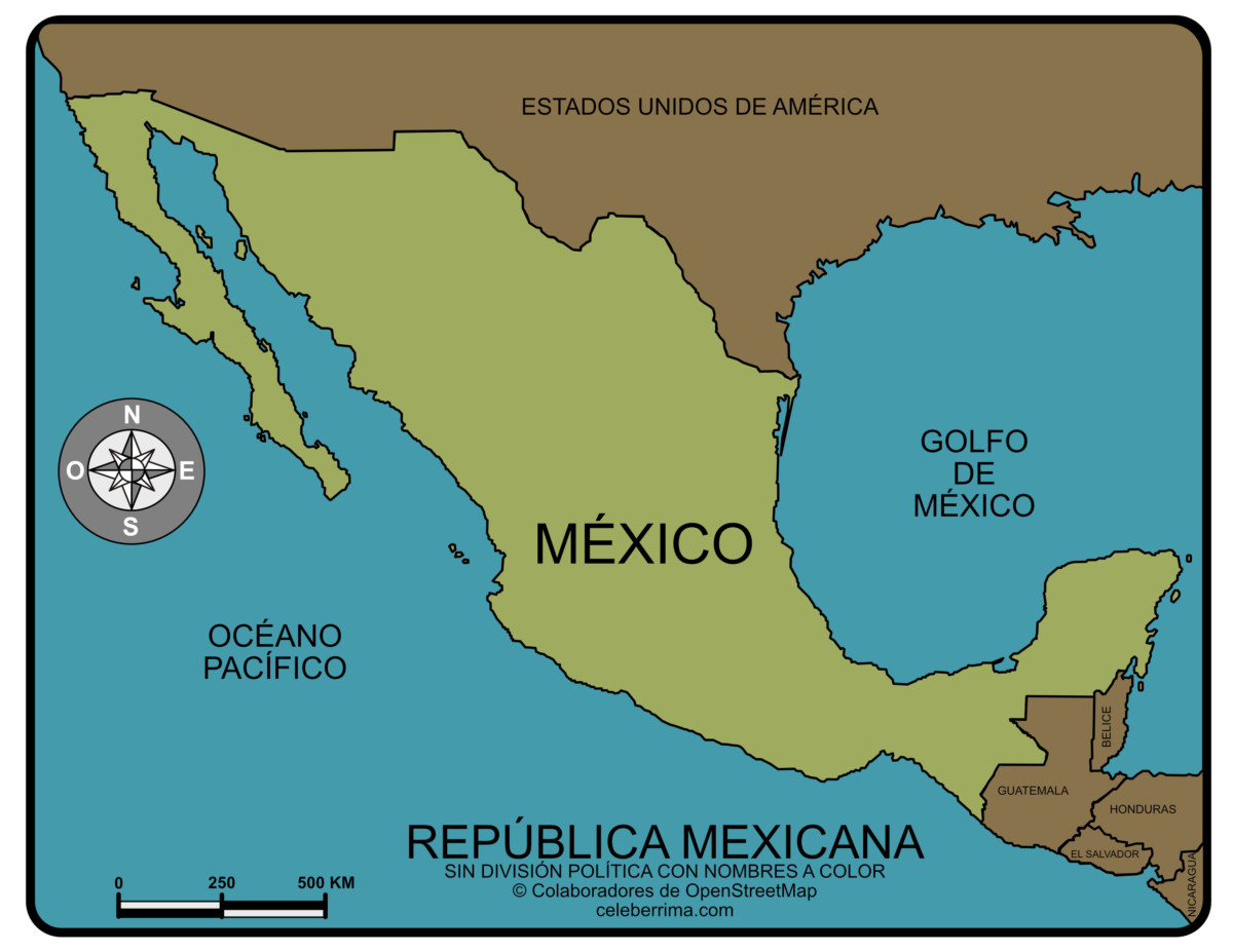 Mapa de México sin nombres.