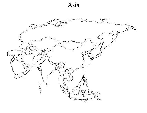Mapa de Asia Político Regiones Relieve para Colorear Imágenes Totales