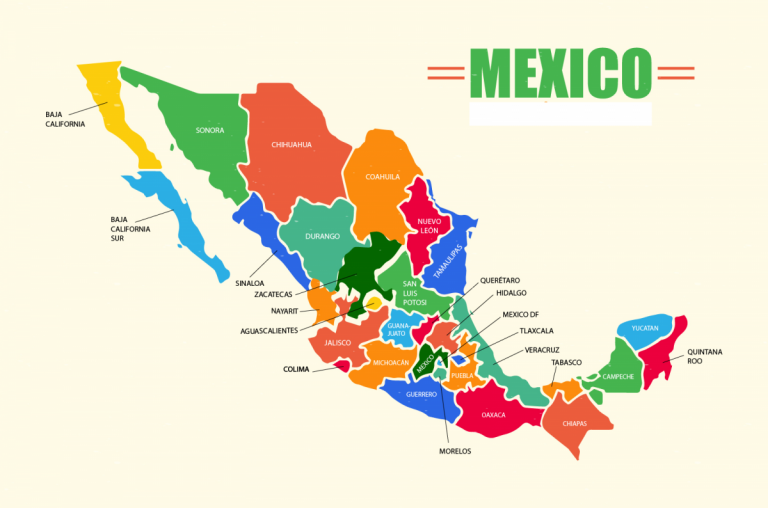 Mapa de México Político Regiones Relieve para Colorear Imágenes Totales