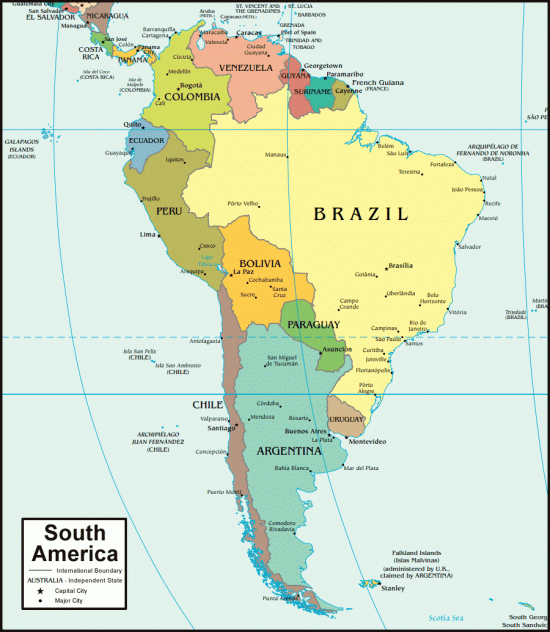 Mapa de América: Países de América del Norte, América Central y América