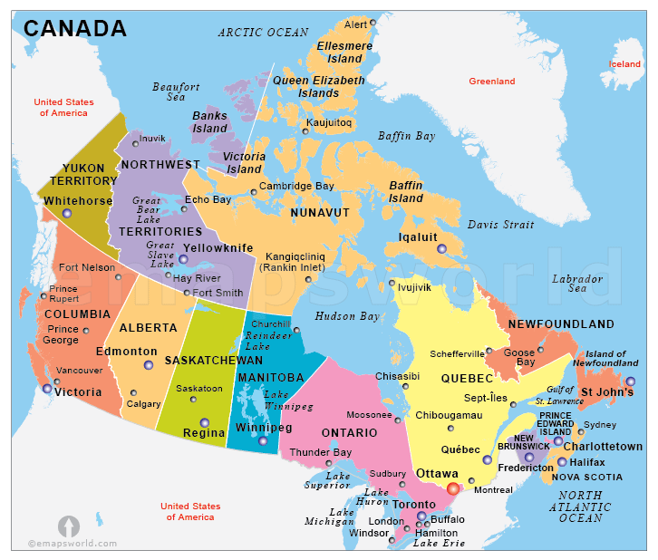 mapa de canada y sus ciudades