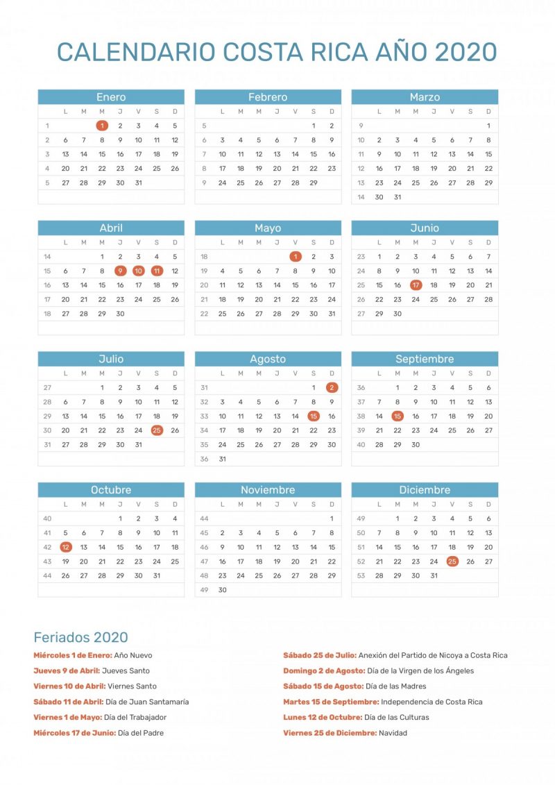 Calendario 2020 GRATIS Para Descargar E Imprimir | Días Festivos 2020 ...