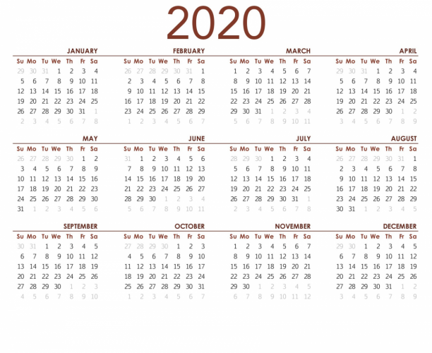 Calendario 2020 Gratis Para Descargar E Imprimir Días Festivos 2020