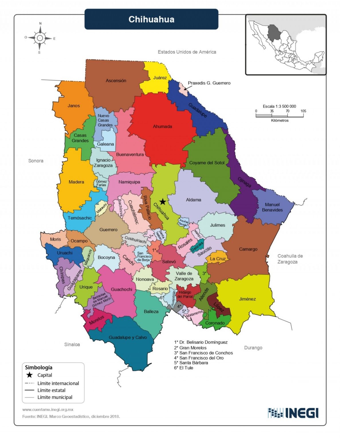 Mapa del Estado de Chihuahua con Municipios >> Mapas para Descargar e