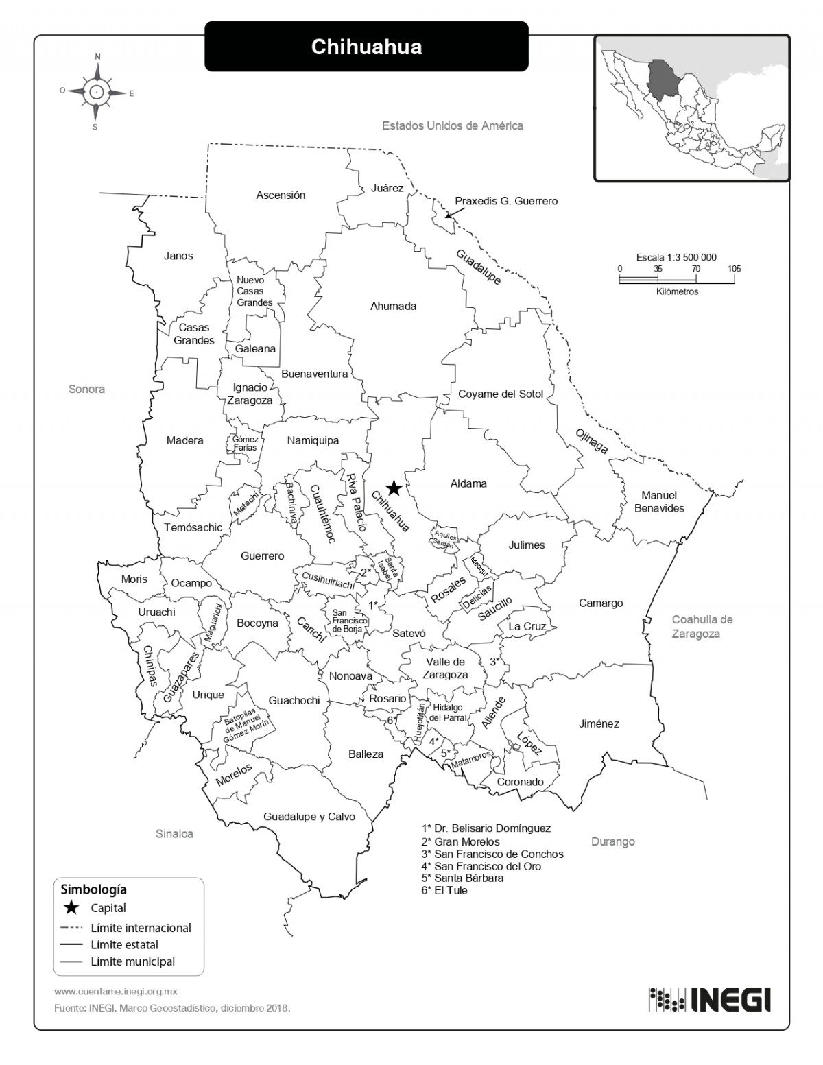 Mapa De Chihuahua Con Municipios Sin Nombres