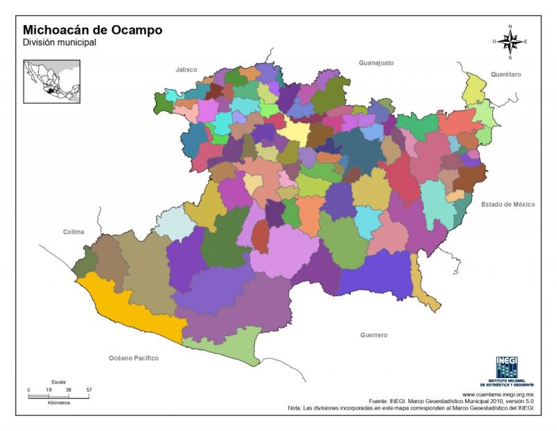 Mapa del Estado de Michoacán de Ocampo con Municipios >> Mapas para