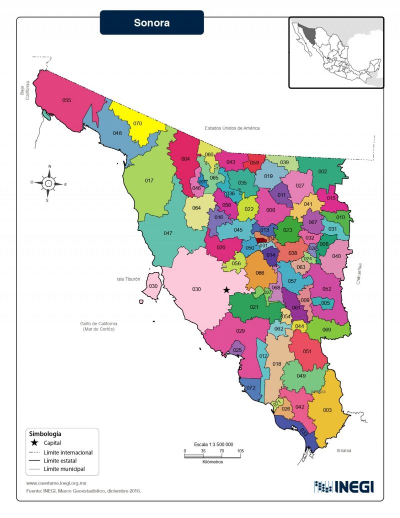 Mapa del Estado de Sonora con Municipios » Mapas para Descargar e