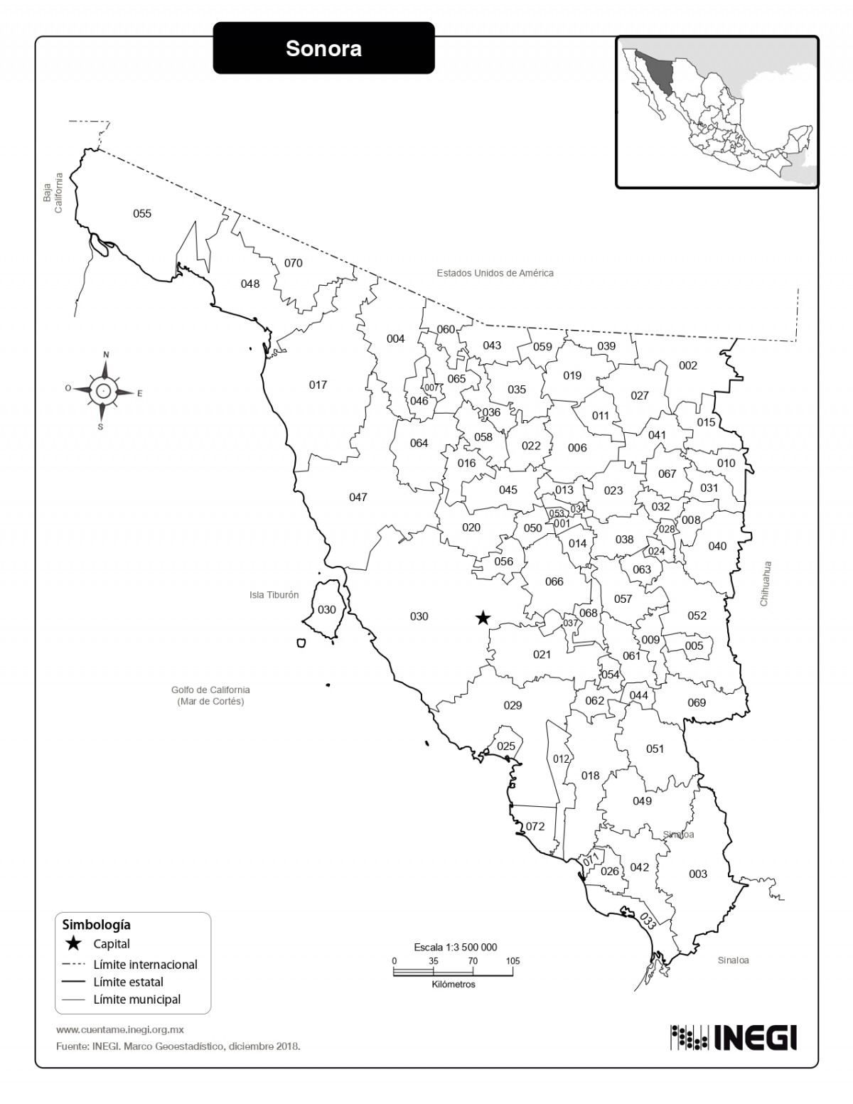 Mapa del Estado de Sonora con Municipios >> Mapas para Descargar e