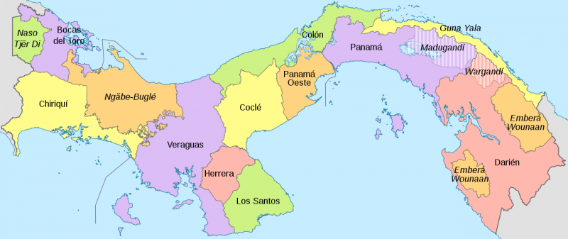 Mapas De PANAM Con Nombres Provincias Distritos Comarcas   Mapa De Panama.svg 800x337 