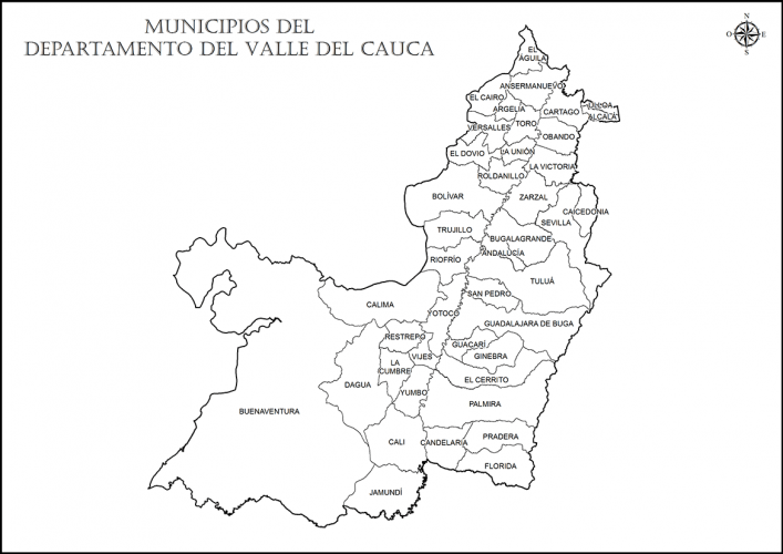 Mapa Del Valle De Cauca Colombia Departamento Con Municipios Y Ciudades 