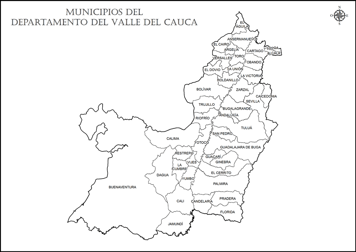 Mapa de Valle del Cauca para colorear.