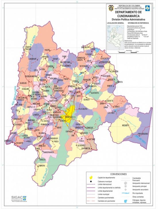 Mapa De Cundinamarca Colombia Departamento Con Municipios Y Ciudades 