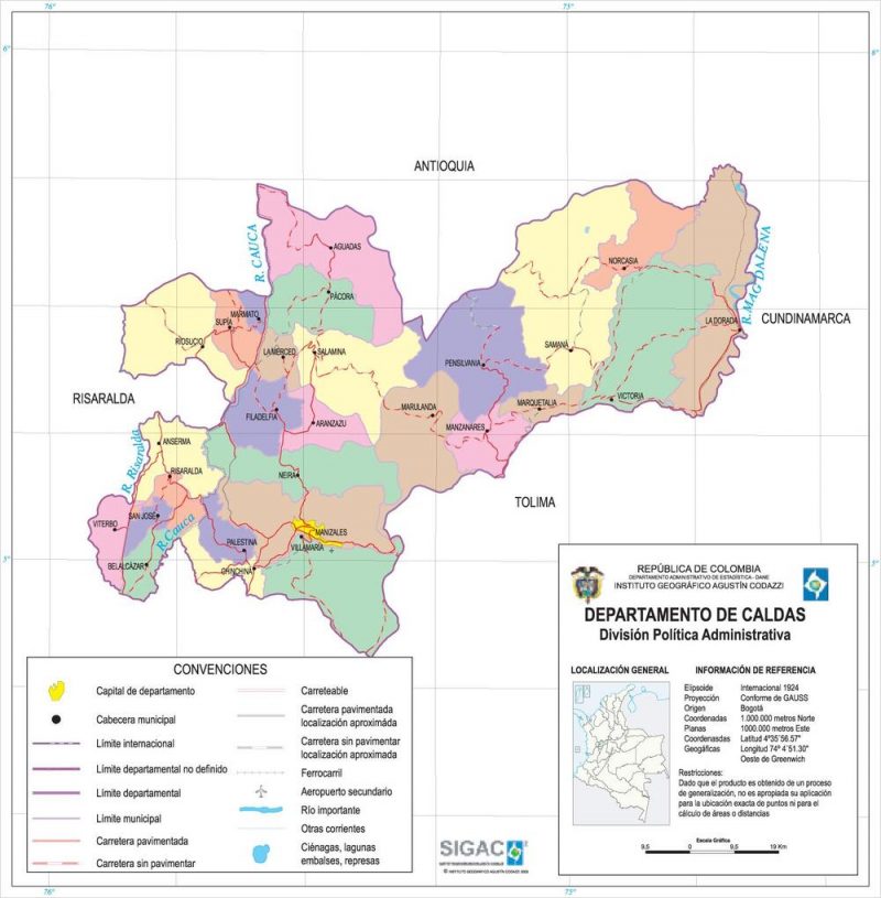 Mapa De Caldas Colombia Departamento Con Municipios Y Ciudades 9567