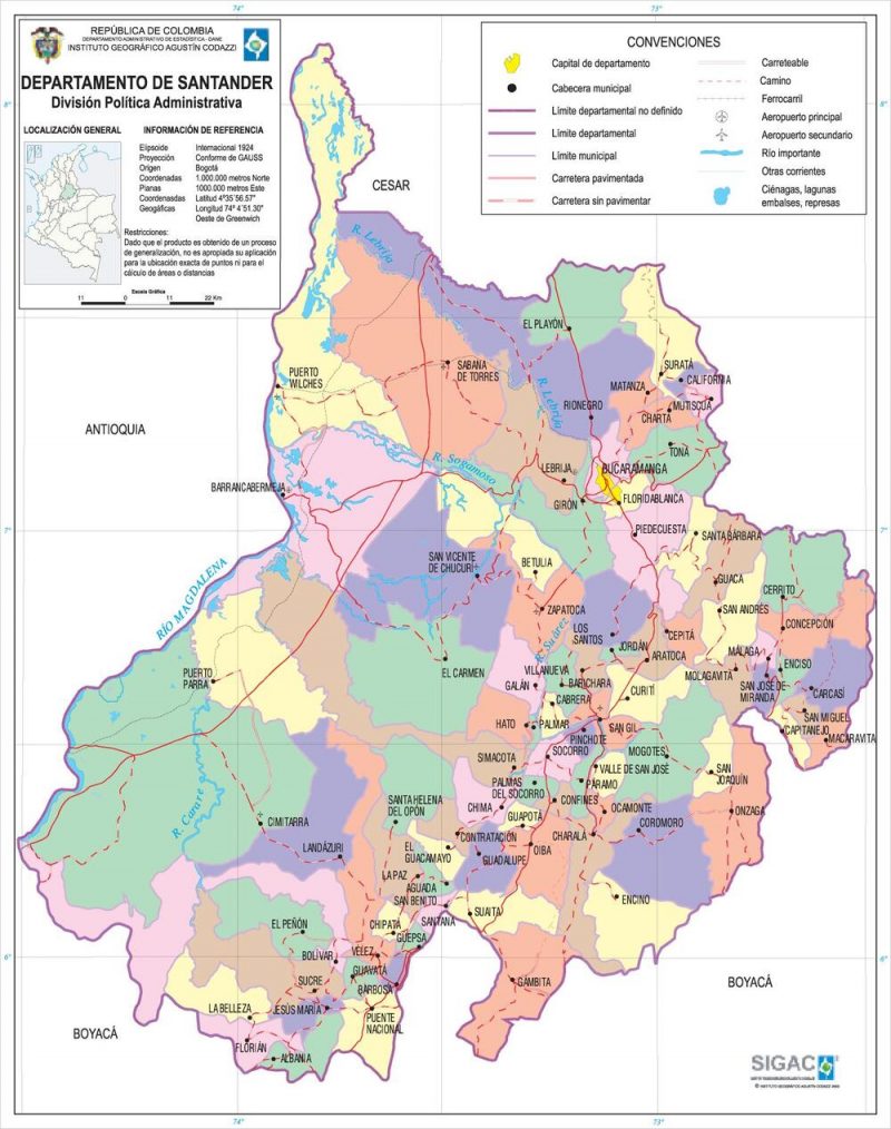 Mapa De Santander Colombia Departamento Con Municipios Y Ciudades 9160