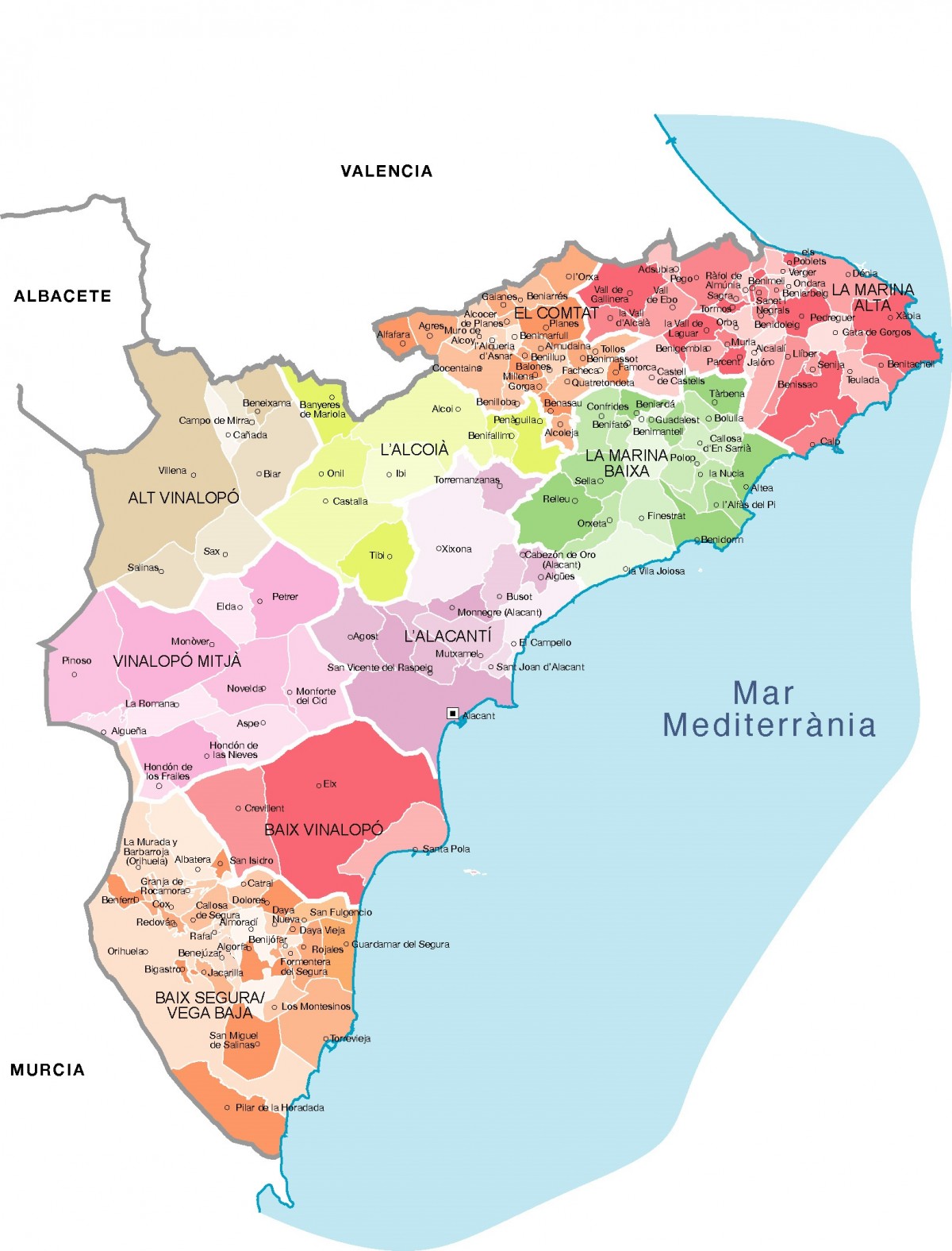 mapa vectorial illustrator eps municipios provincia alicante imágenes
